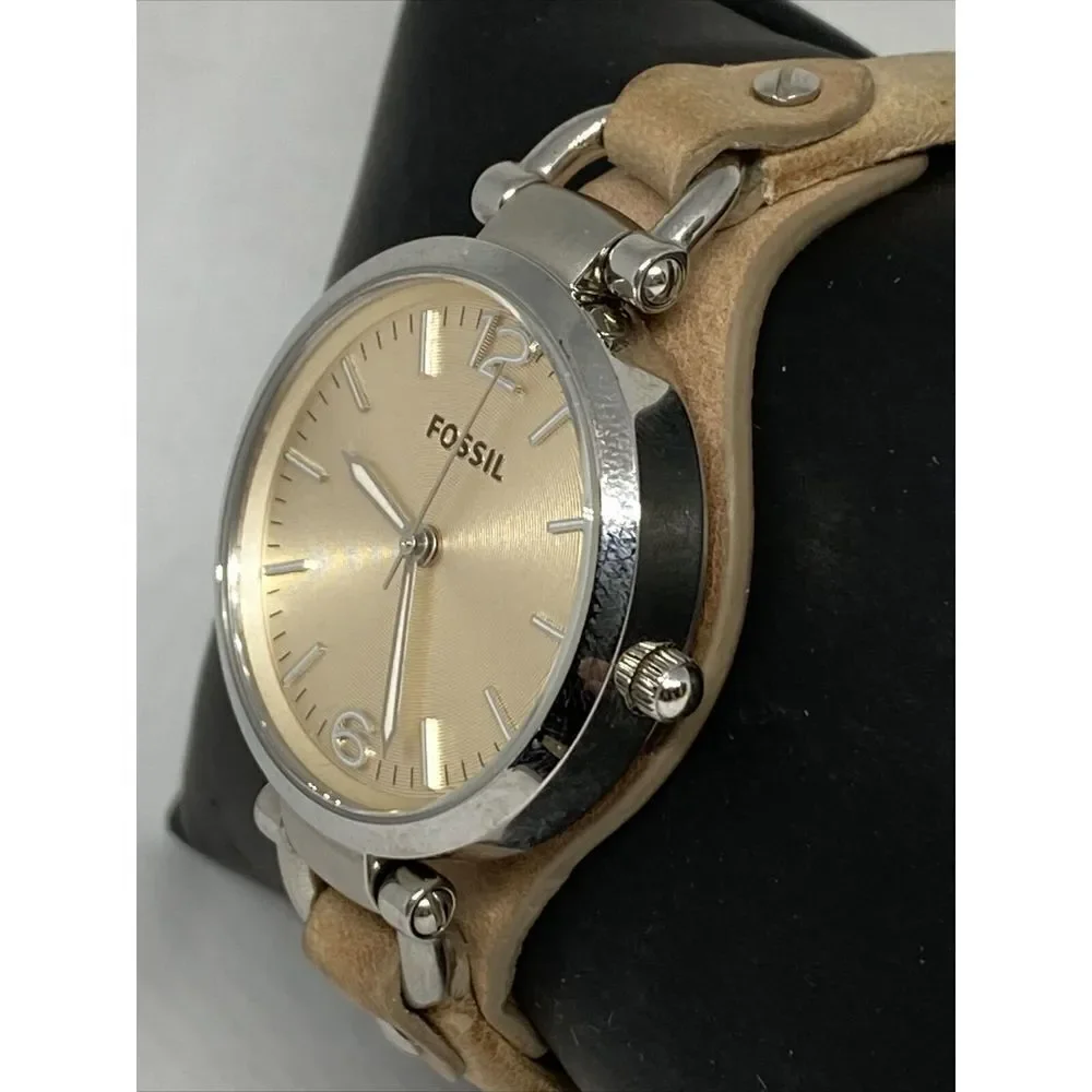 Fossil ES2830 Women's Leather Analog Beige Dial Quartz Genuine Wrist Watch GE501